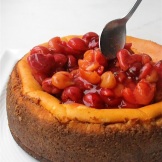 Cherry salsa crowning a cheesecake